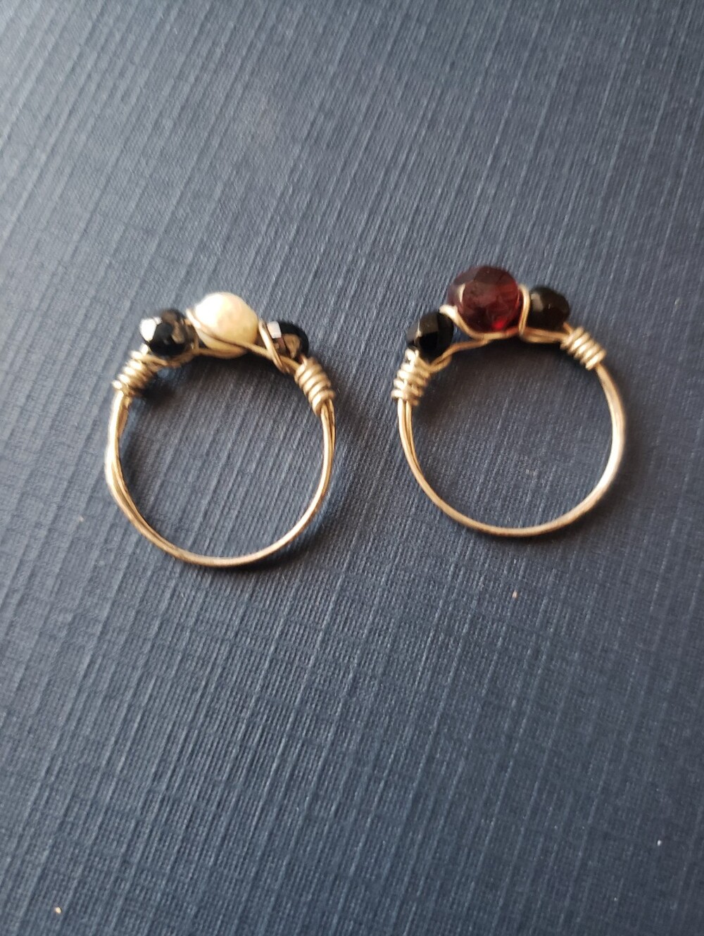 Hand Crafted Wire Wrapped Rings with Black and Garnet Beads - Women Jewelry